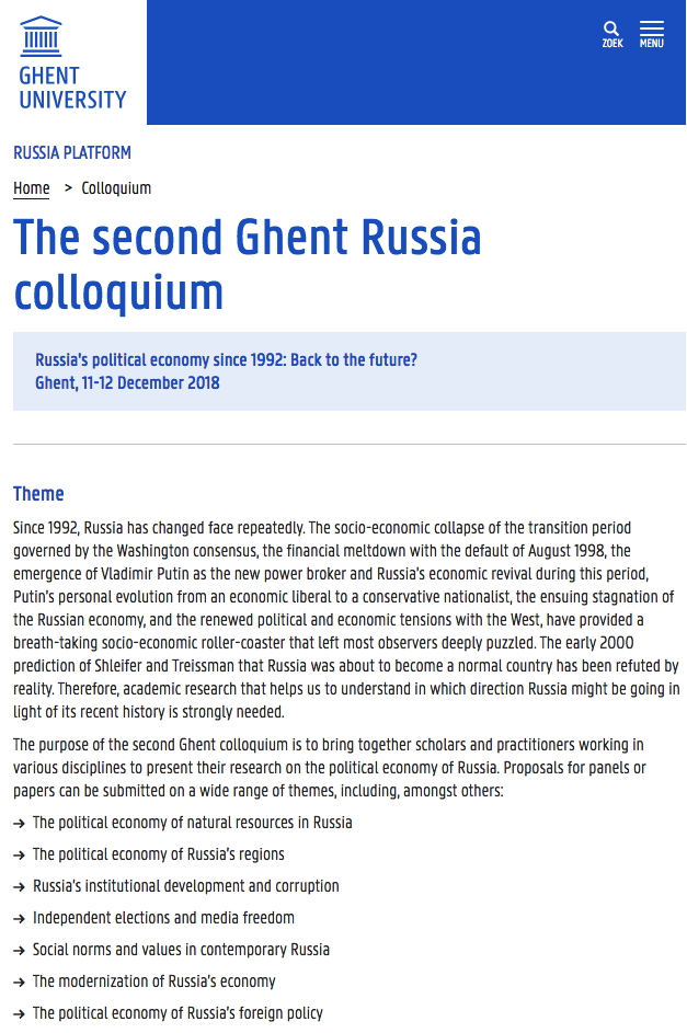 Page Internet. UGent 2nd colloquium. Russia|s political economy since 1992 - Back to the future. 2018-12-11